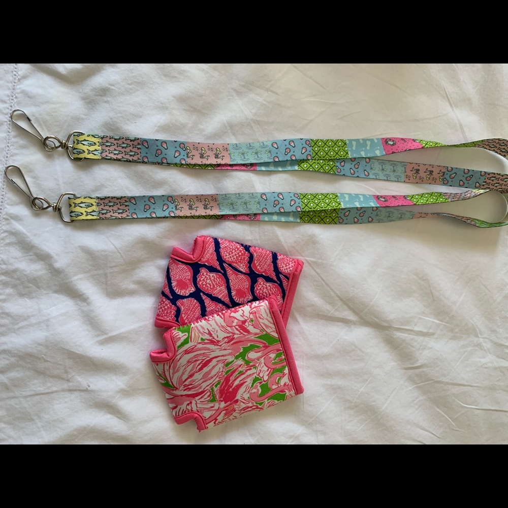 Vineyard Vines lanyards and Lilly Pulitzer coozies